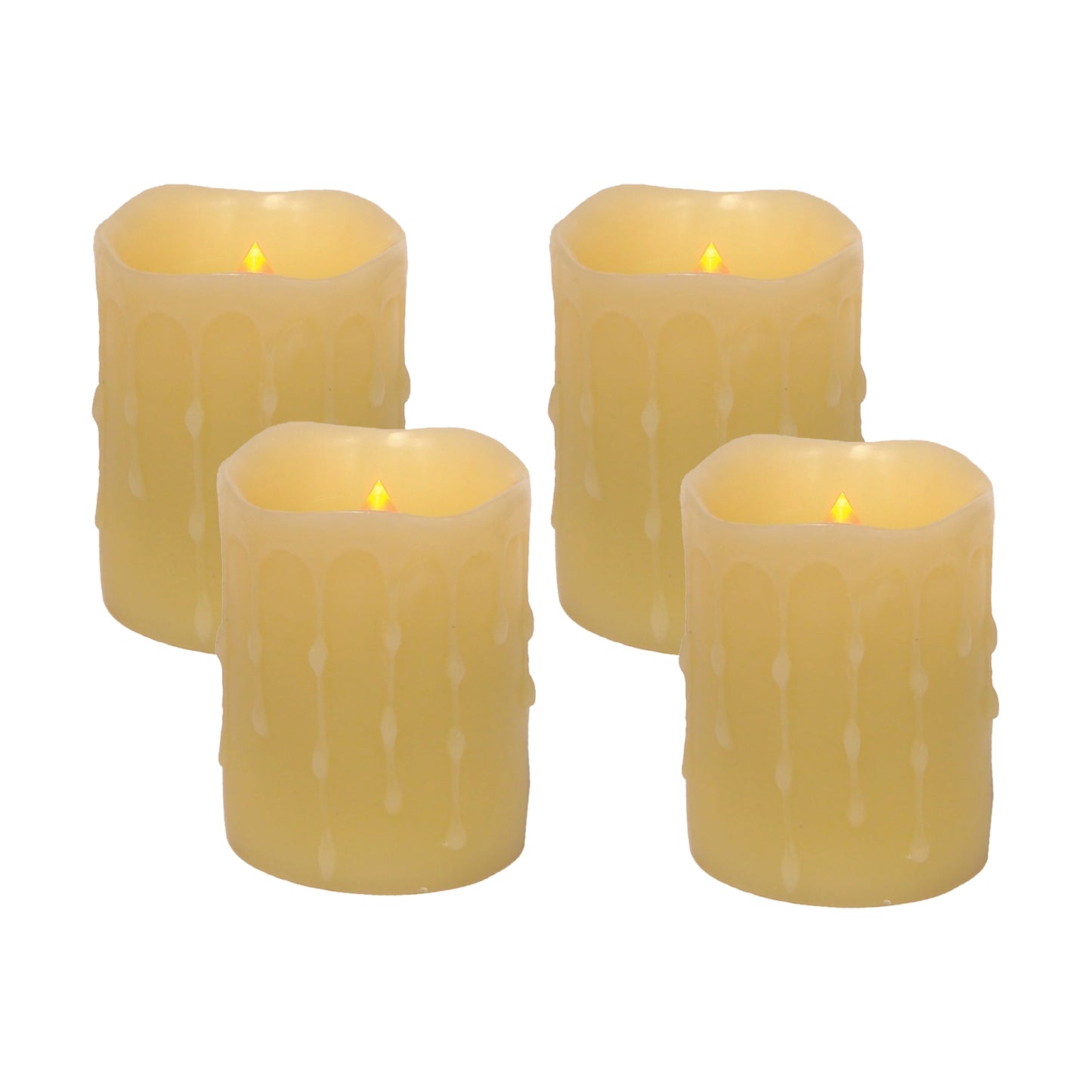 LED Wax Dripping Pillar Candle (Set of 4) 3"Dx4"H