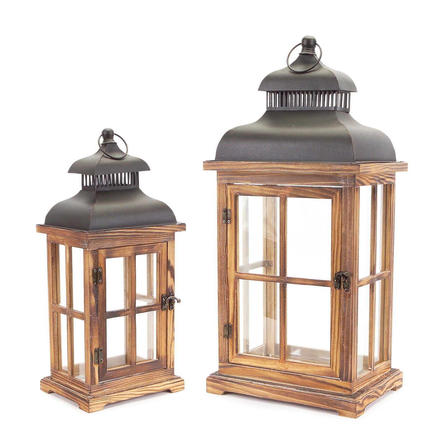 Lanterns (Set of 2) 15.5"-23"H Wood/Metal