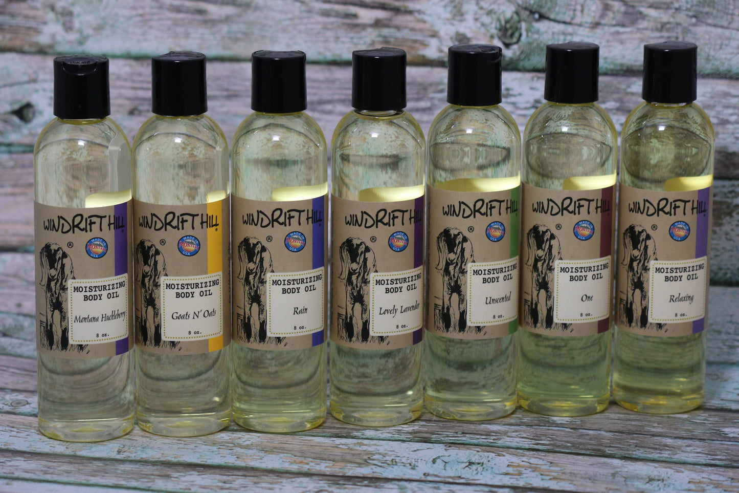 Relaxing body oil bottle with lavender and vanilla ingredients for moisturizing and soothing skin