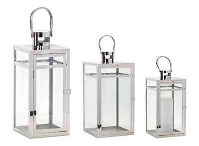 Stainless Steel and Glass Lantern Set of 3