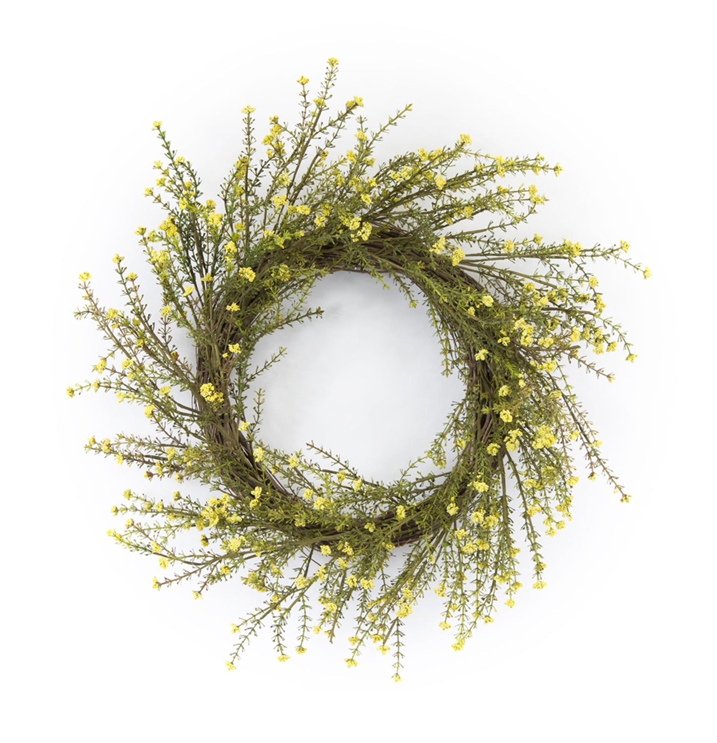 Mini Daisy Floral Wreath 18-inch with yellow daisies and green foliage on natural twig base