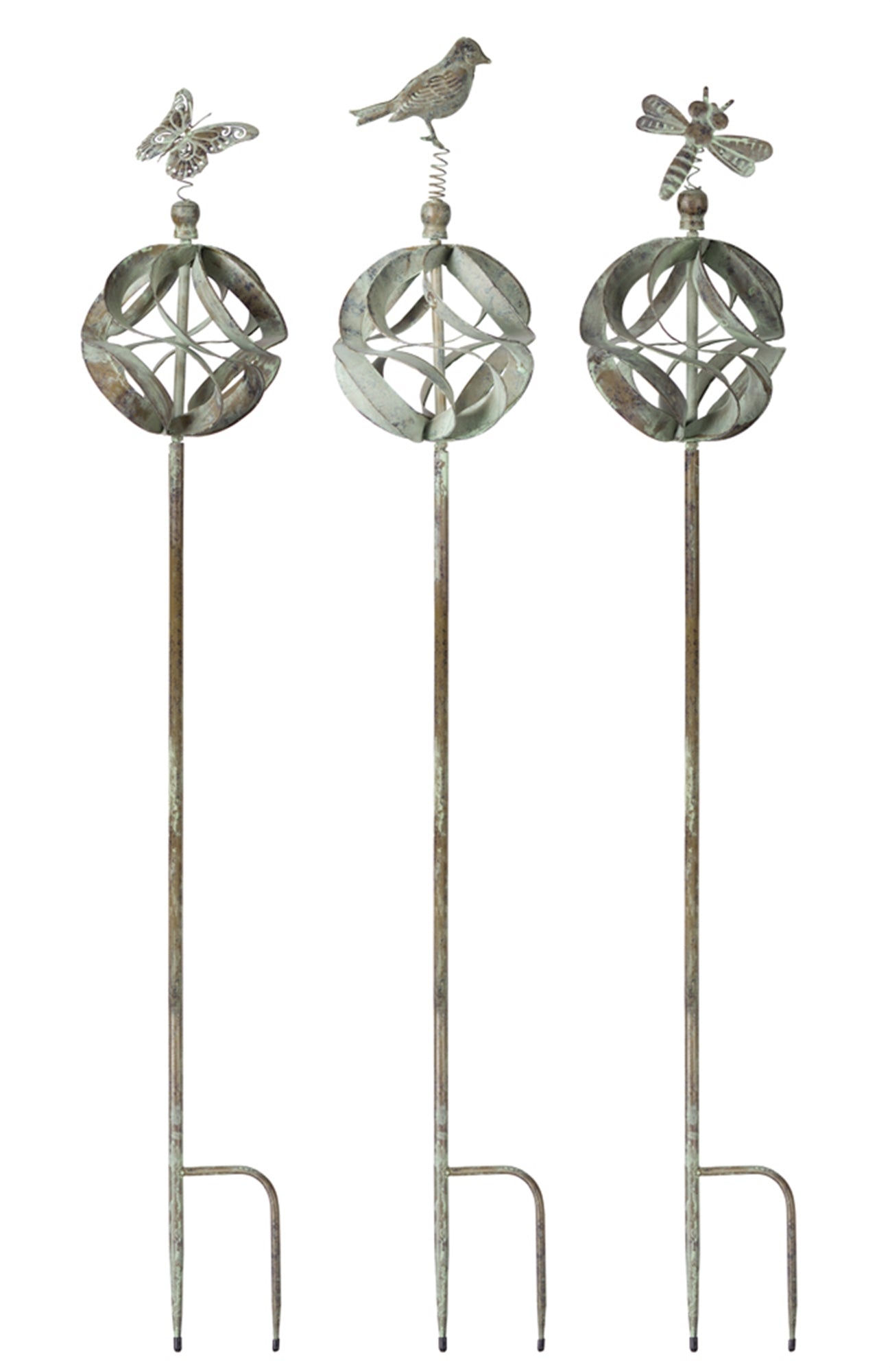 Garden Stakes with Bird and Insects (Set of 3)