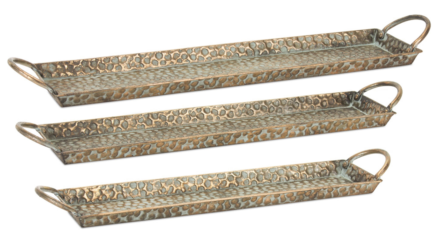 Hammered Metal Trays with Aged Finish (Set of 3)