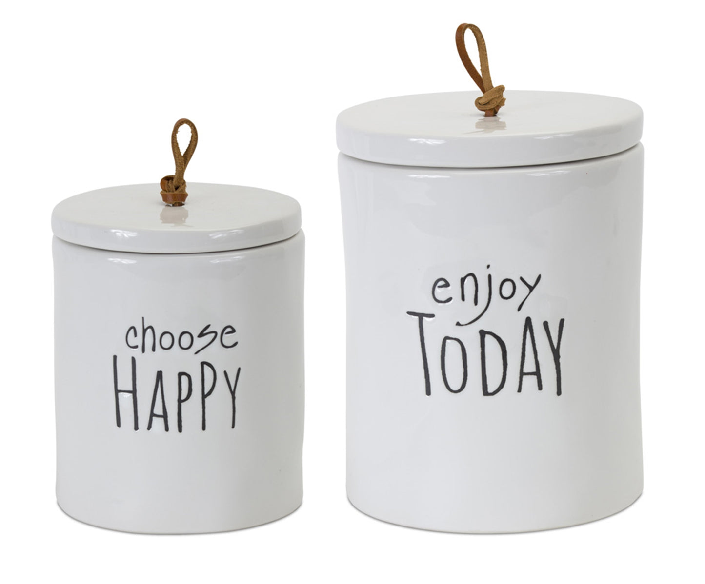Stoneware Happy Sentiment Canisters (Set of 2)