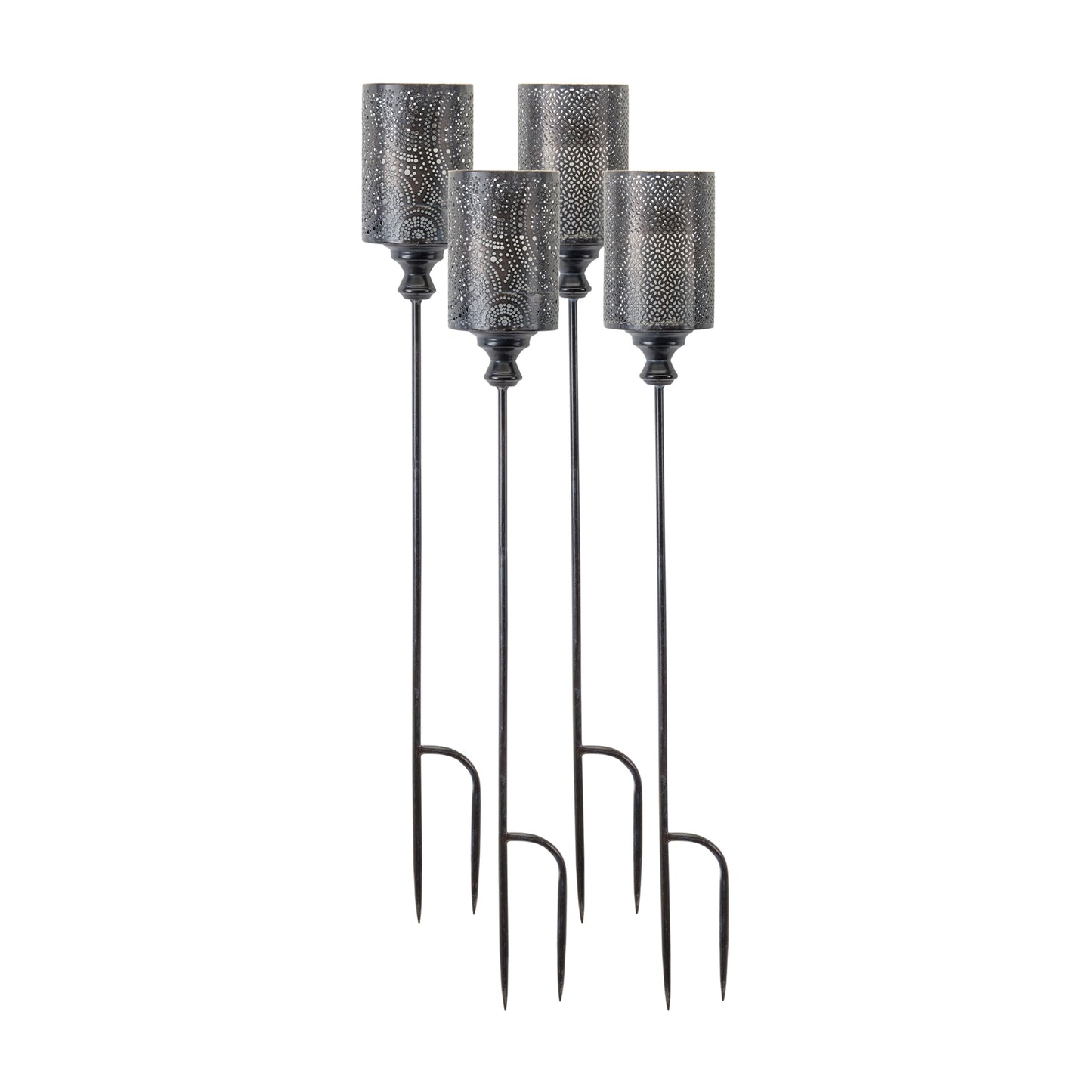 Black Punched Metal Candle Holder Garden Stakes (Set of 4)