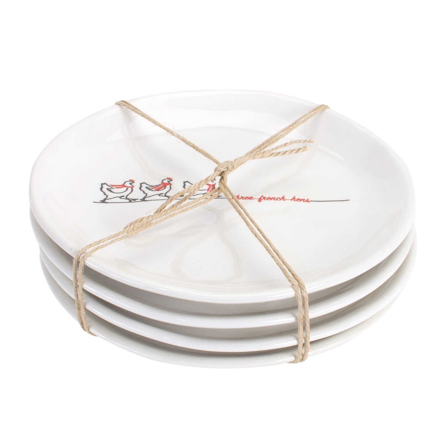 Stoneware Three French Hens Holiday Plate (Set of 4)