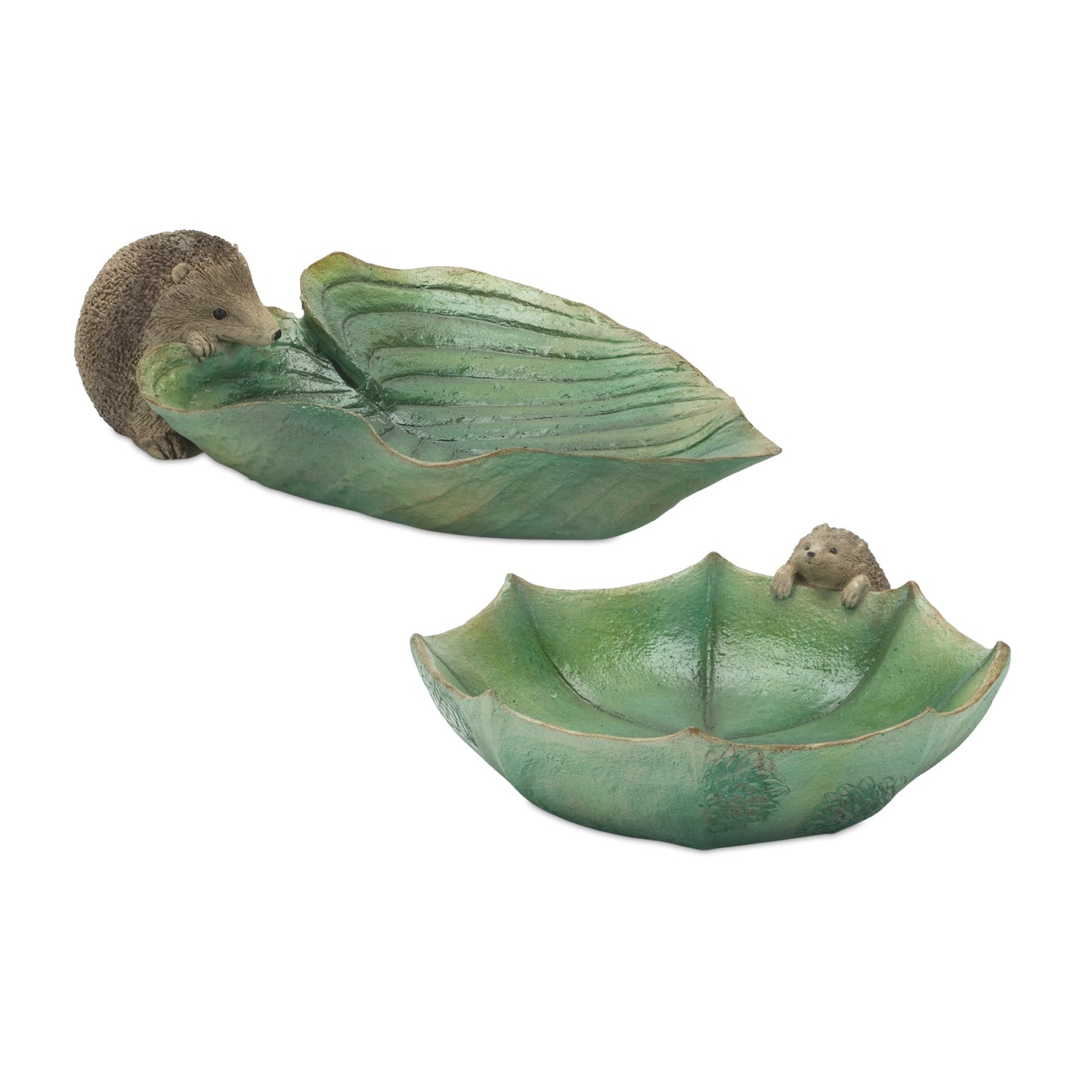 Garden Leaf Bird Baths with Hedgehog (Set of 2)