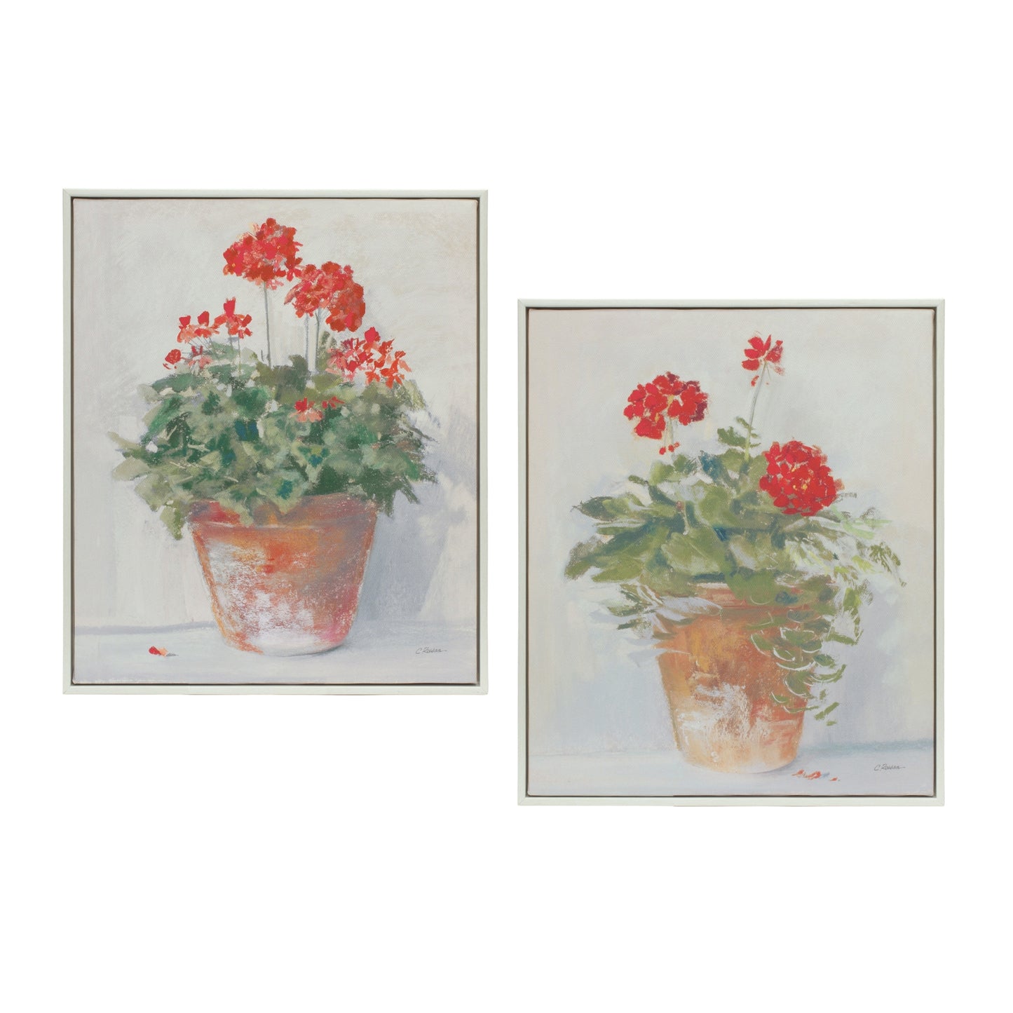 Framed Potted Geranium Prints (Set of 2)