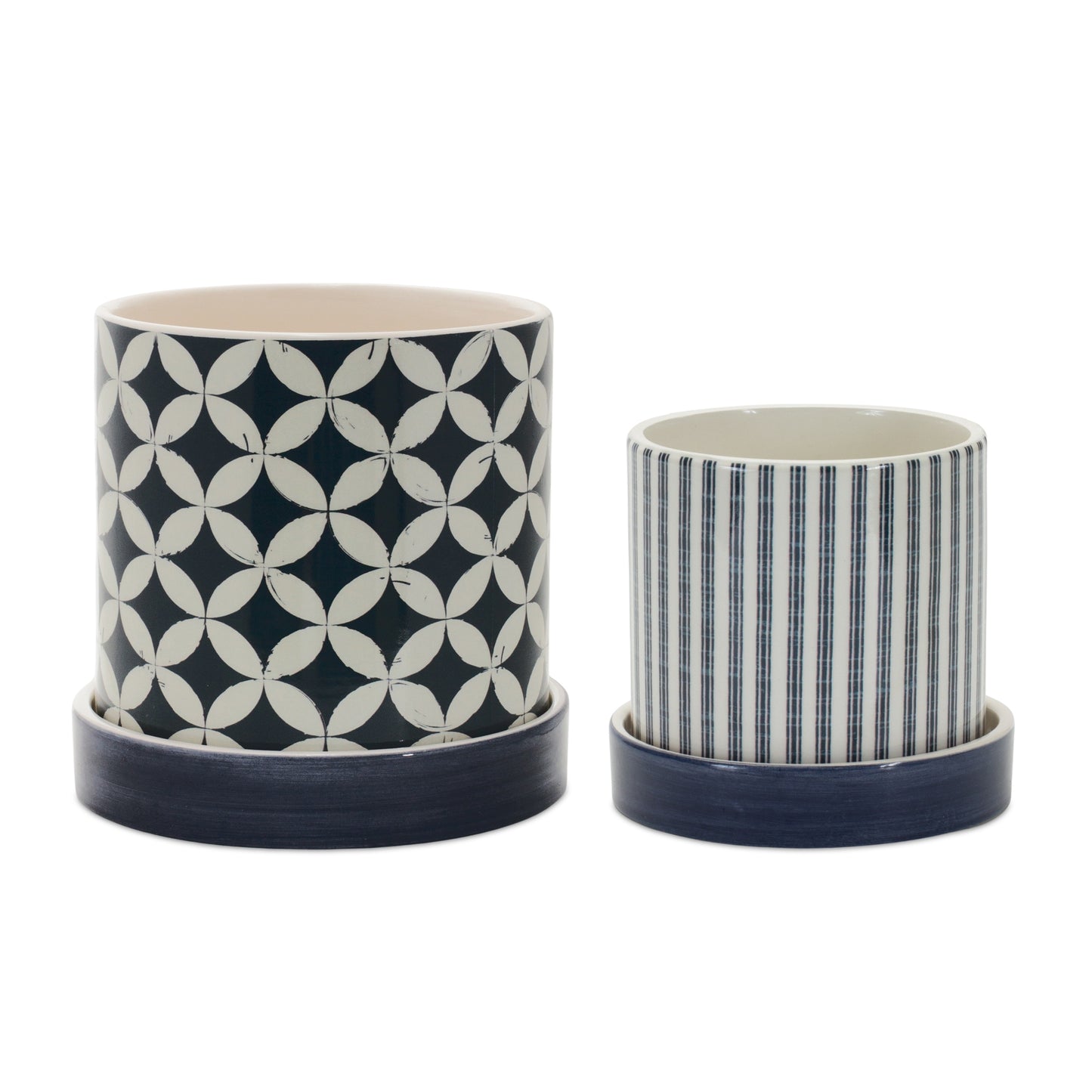 Geometric Pattern Planters with Saucer (Set of 2)