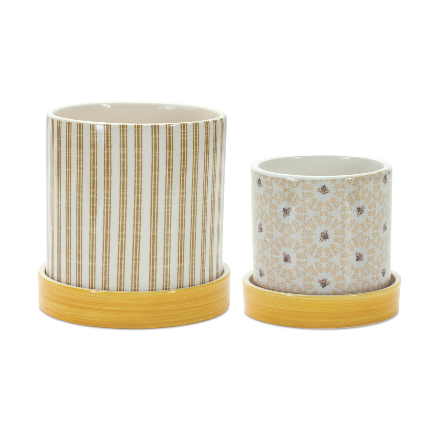 Bumble Bee Striped Planters with Saucer (Set of 2)