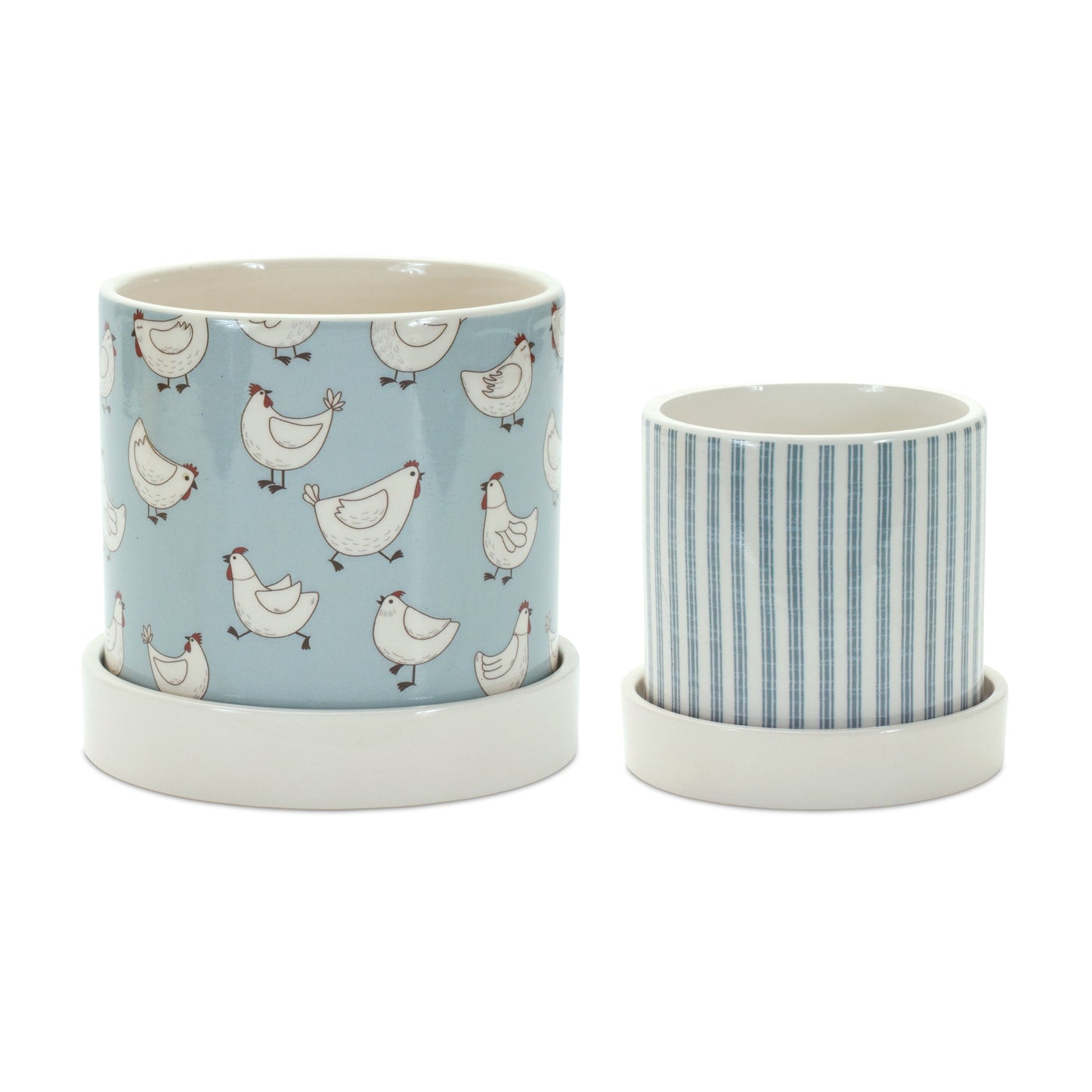 Chicken Pattern Planters with Saucer (Set of 2)