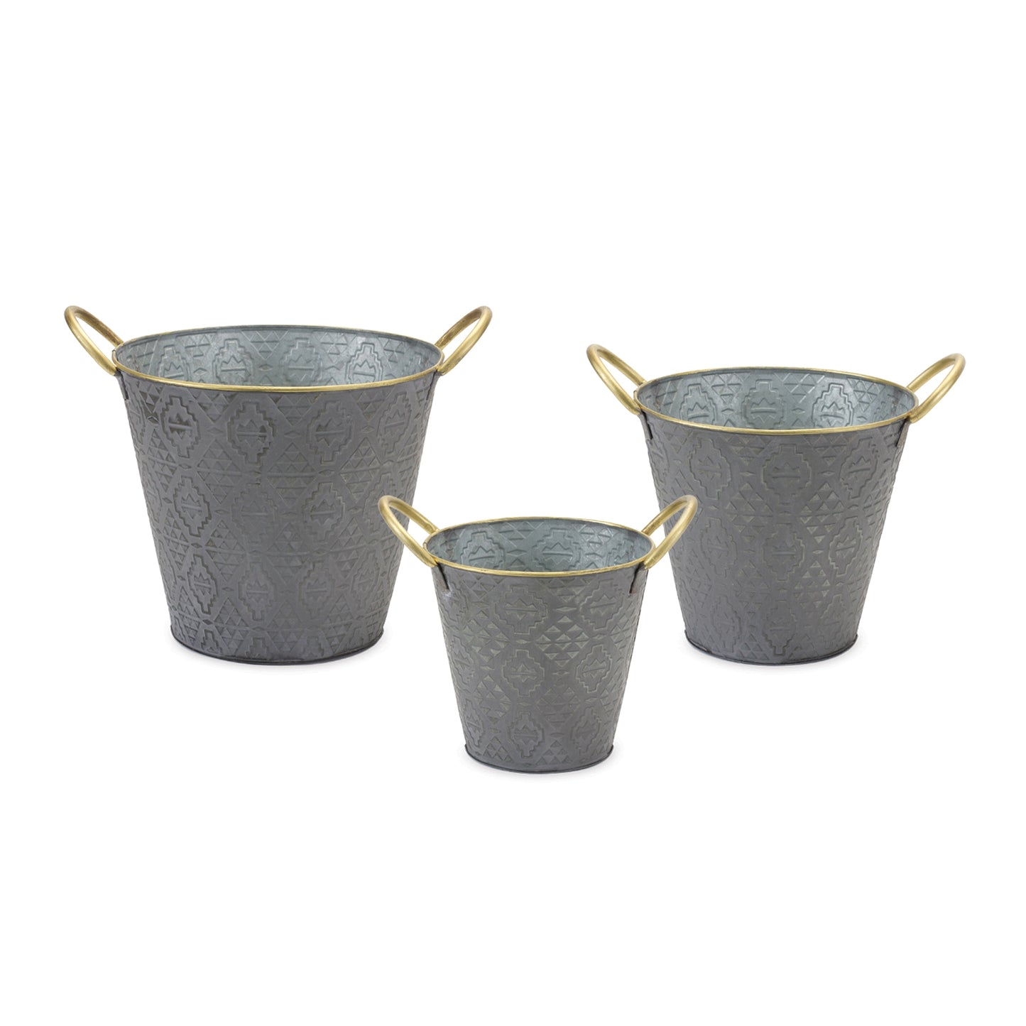 Metal Aztec Pail Planters (Set of 3)