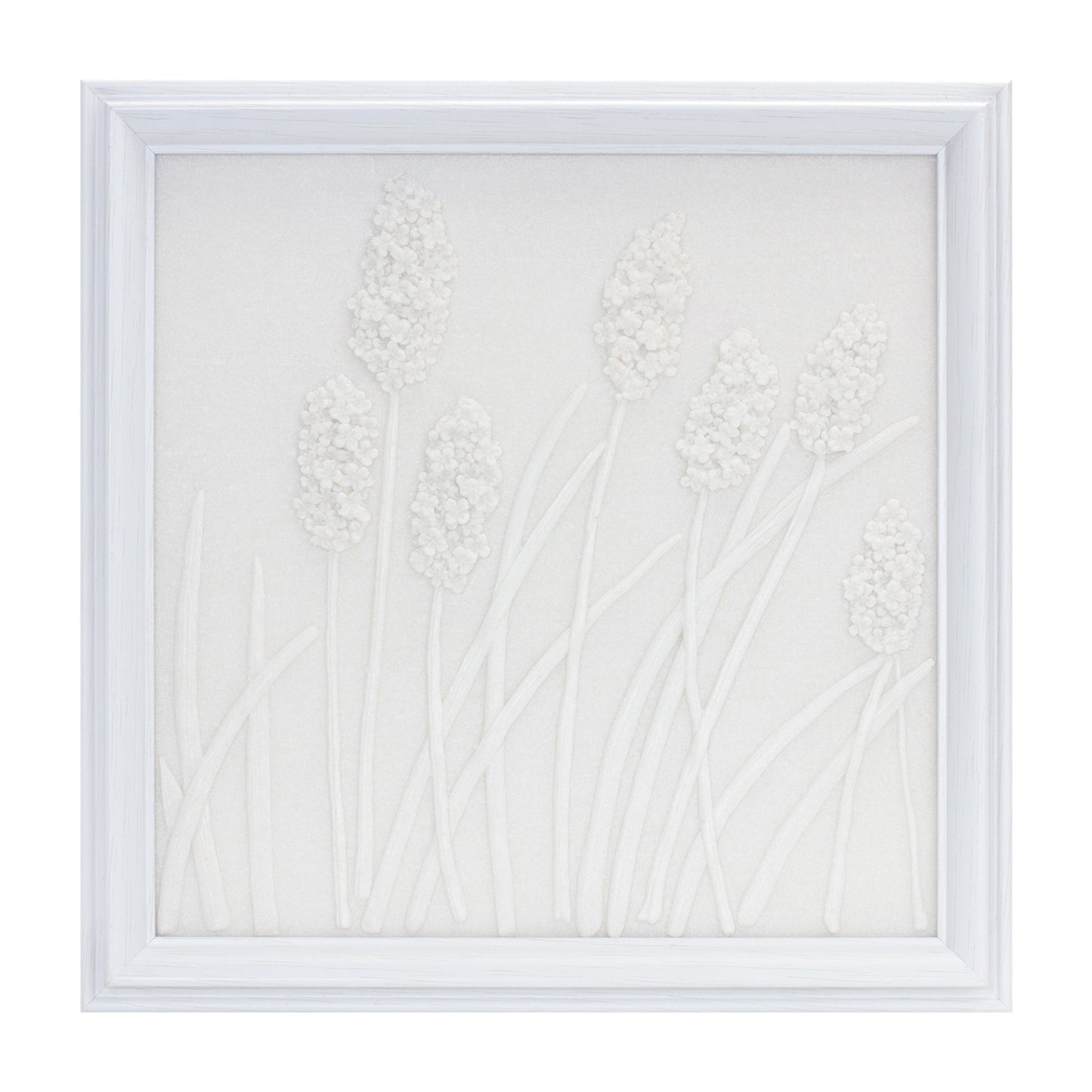Stone Plume Wall Plaque 18.25 inch square white with raised dandelion design textured polyresin decor
