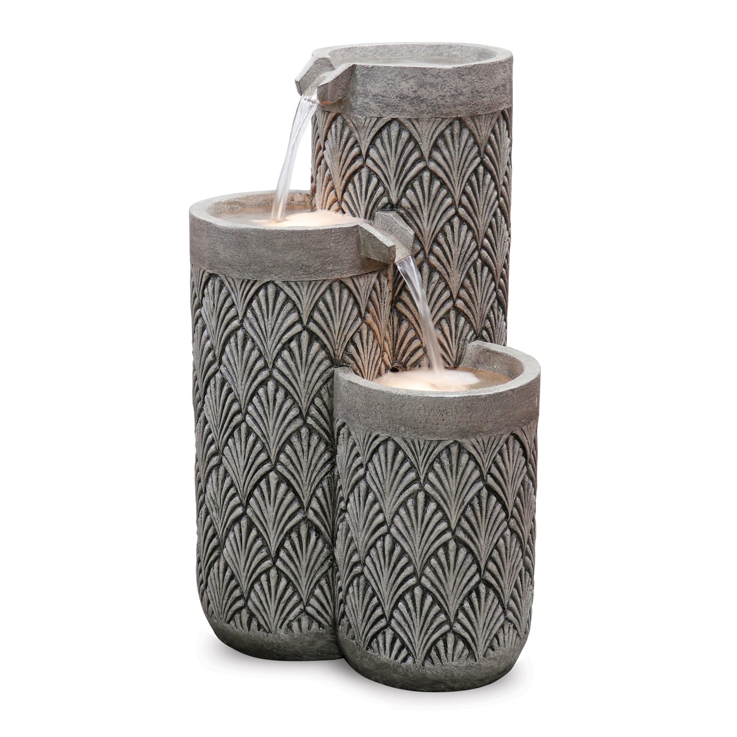 25.5-inch resin stone cascading bowl fountain with tiered towers and leaf design