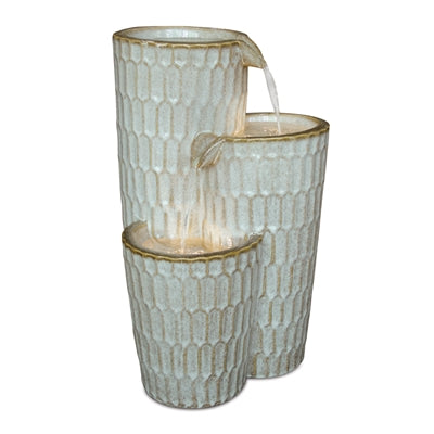 3 Tier Vases Fountain 16"L x 25"H Ceramic Ivory