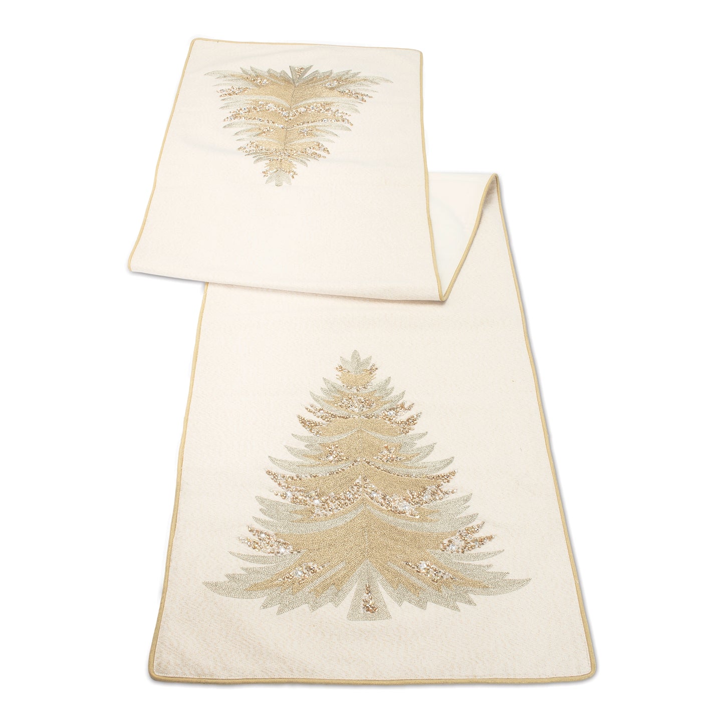 Bead Embroidered Pine Tree Table Runner 72"L