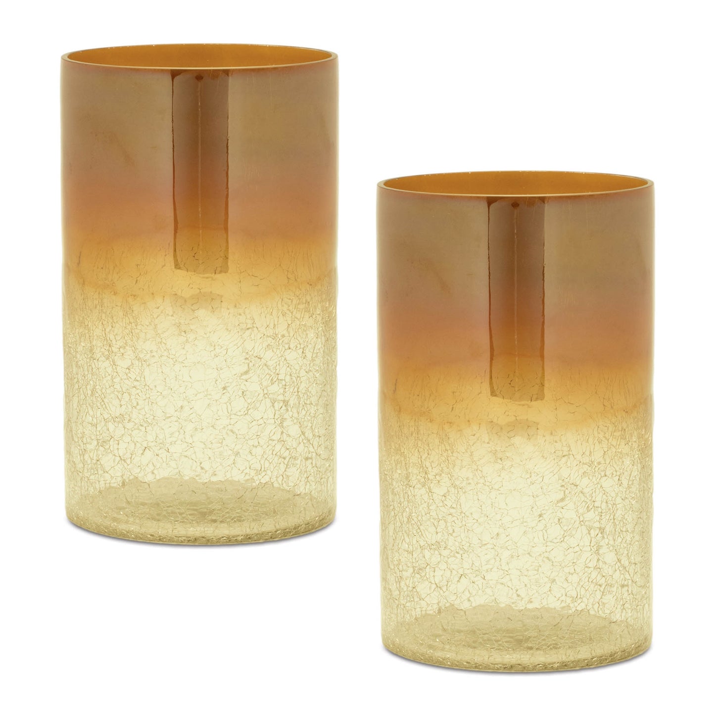 Gold Ombre Crackle Glass Candle Holders (Set of 2)