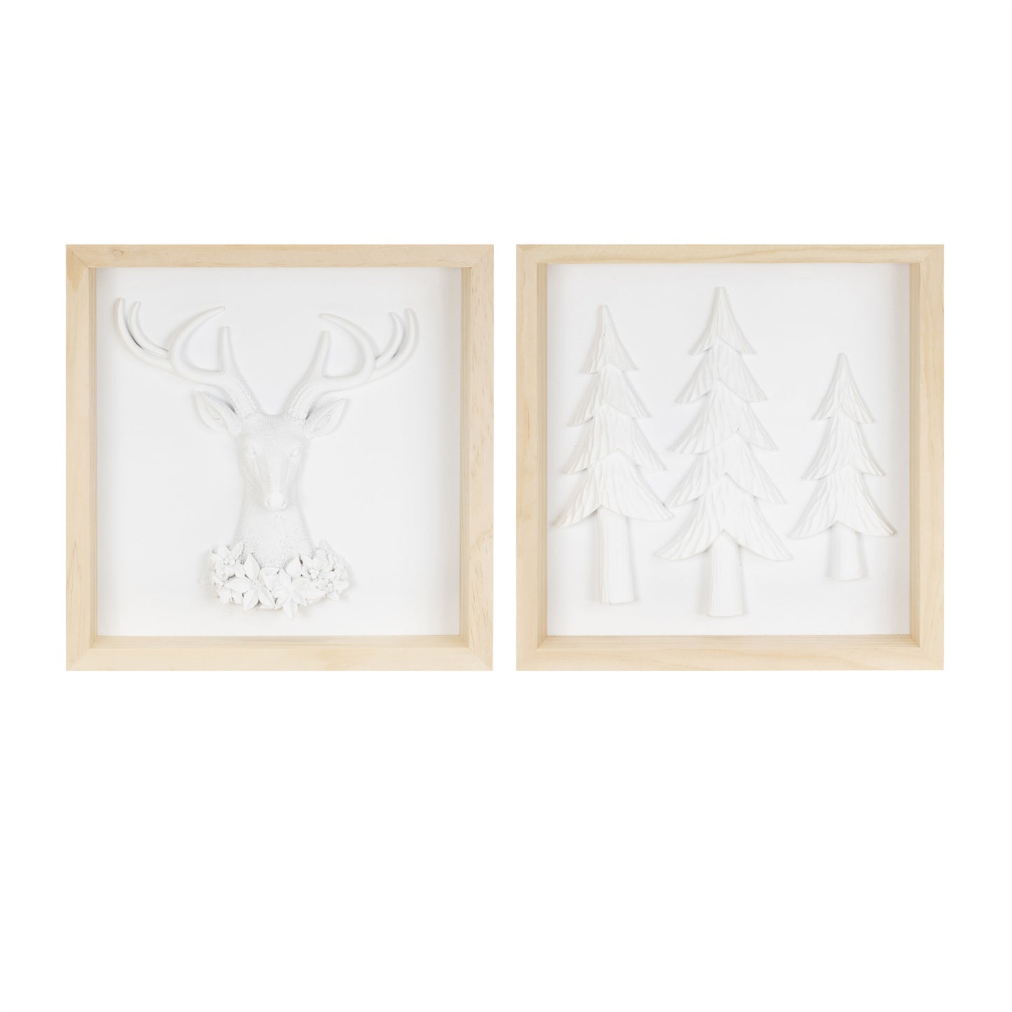 Framed Holiday Deer and Tree Artwork (Set of 2)
