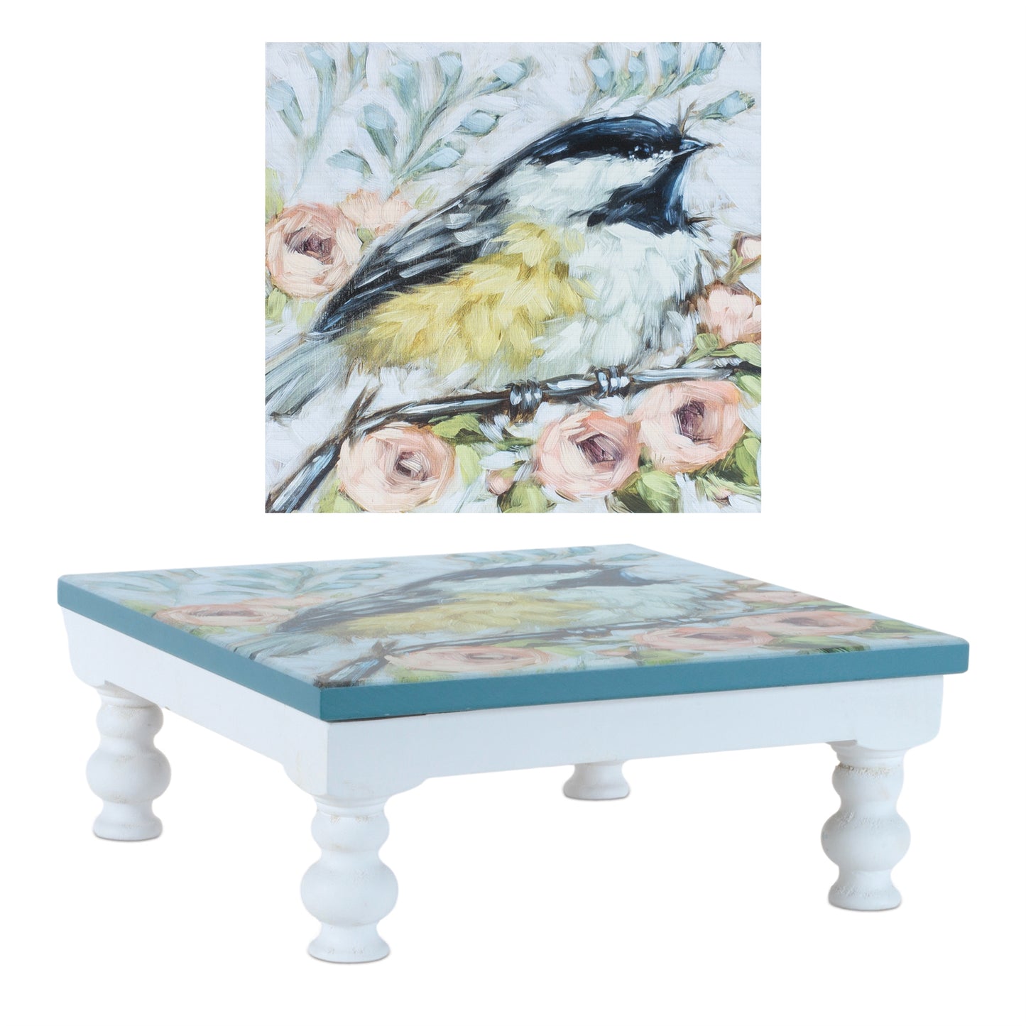 Wooden Floral Bird Risers (Set of 2)