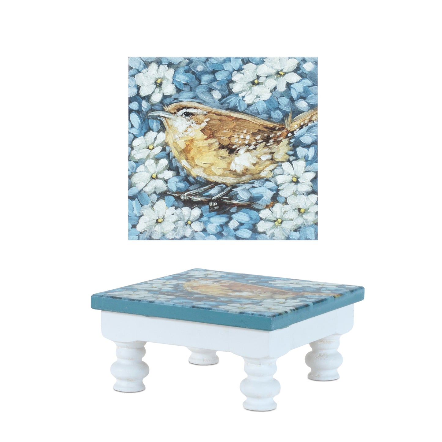 Wooden Floral Bird Risers (Set of 2)