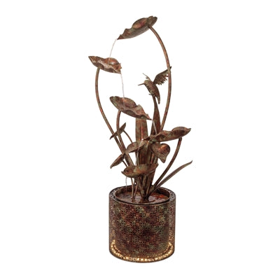 Metal Hummingbird Fountain w/Light 42”H Iron