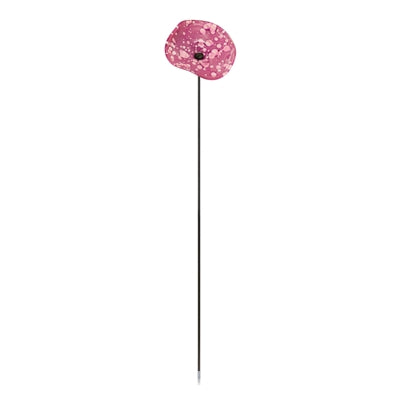 Pink decorative flower on a stick against a white background
