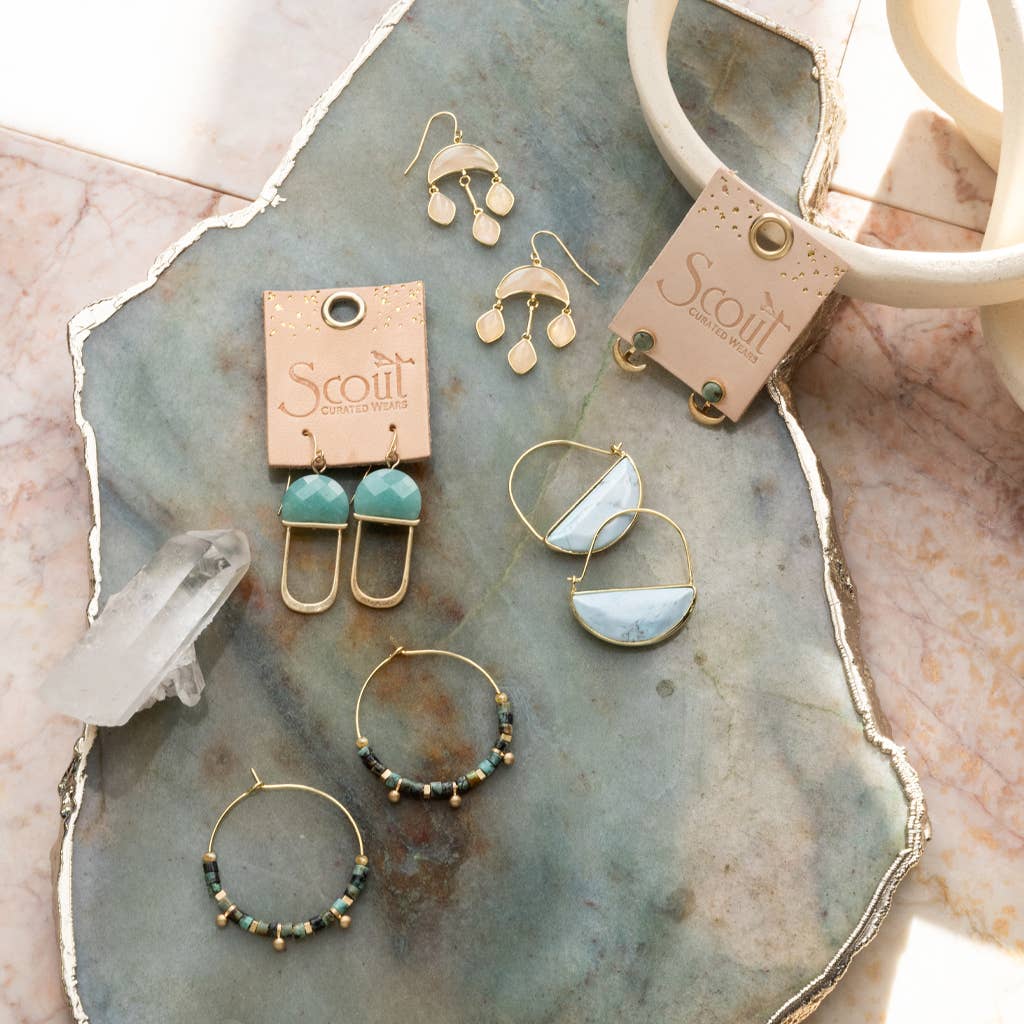 Stone Disc Hoop Earring - Turquoise/Silver