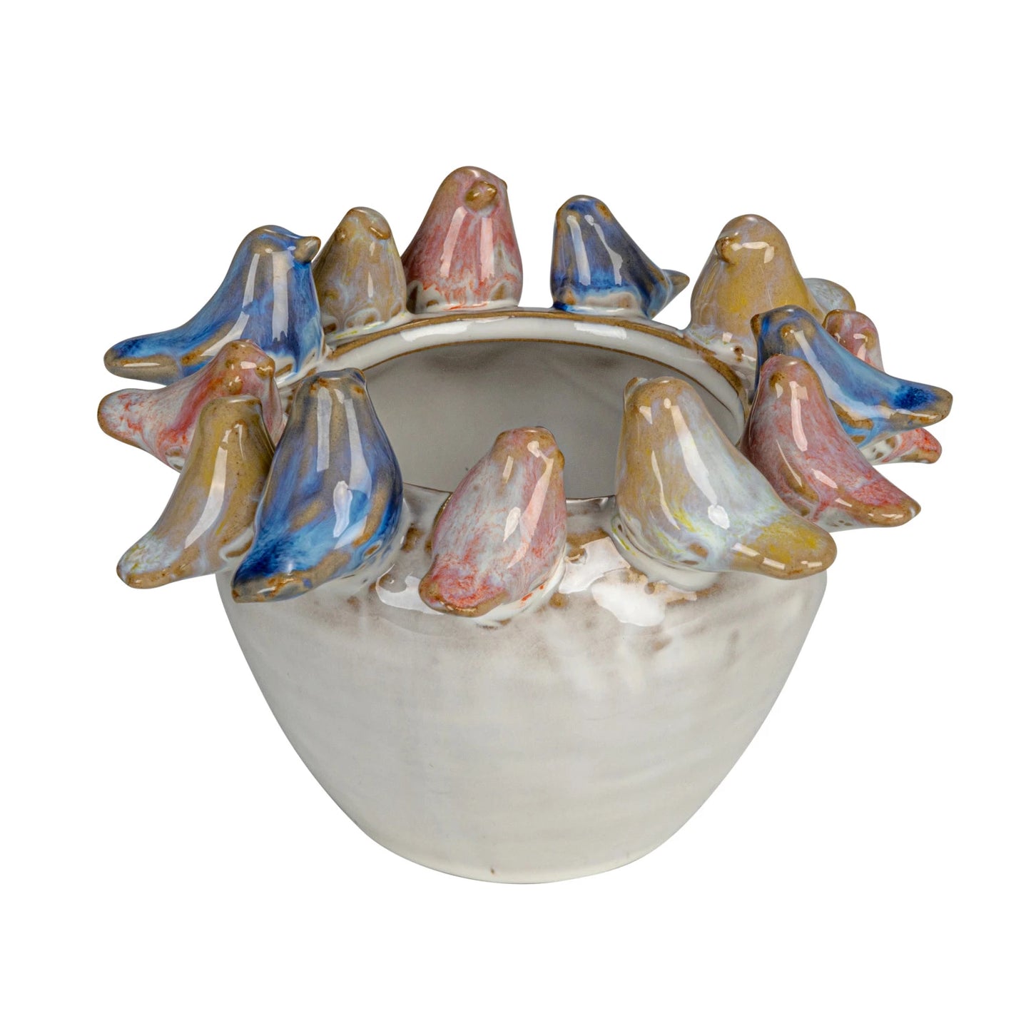 3" Stoneware Planter w/ Birds on Rim