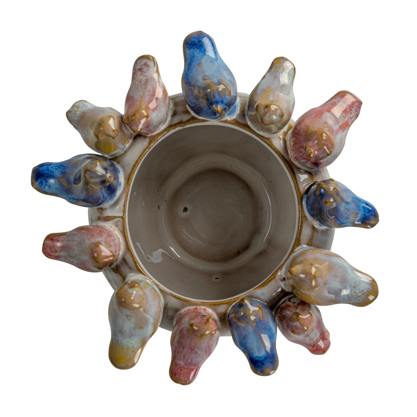 3" Stoneware Planter w/ Birds on Rim