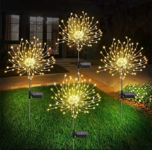 Solar fireworks stake garden lights with adjustable white LED dandelion-shaped design and solar-powered operation