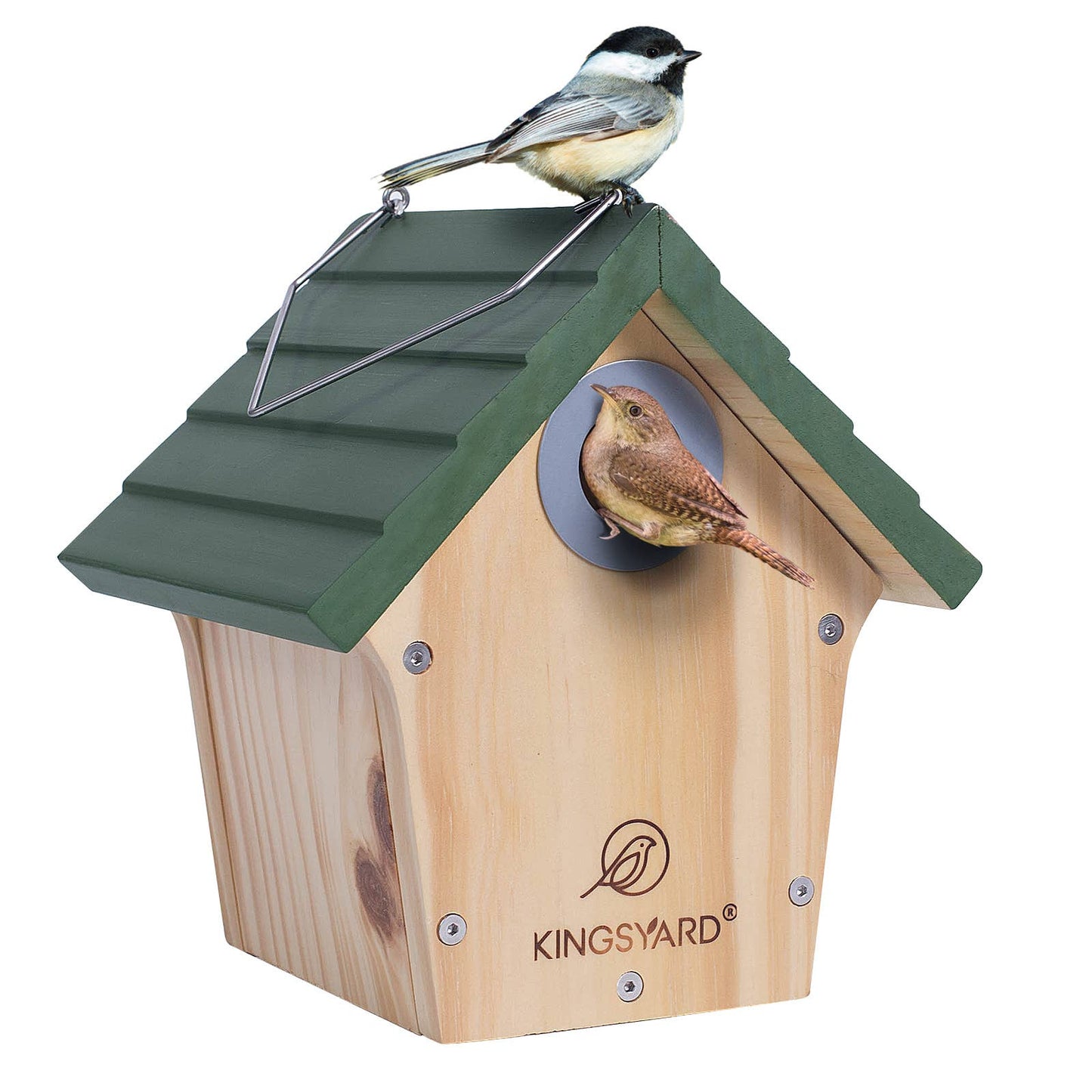 Wooden Bird House with Predator Guard- Green
