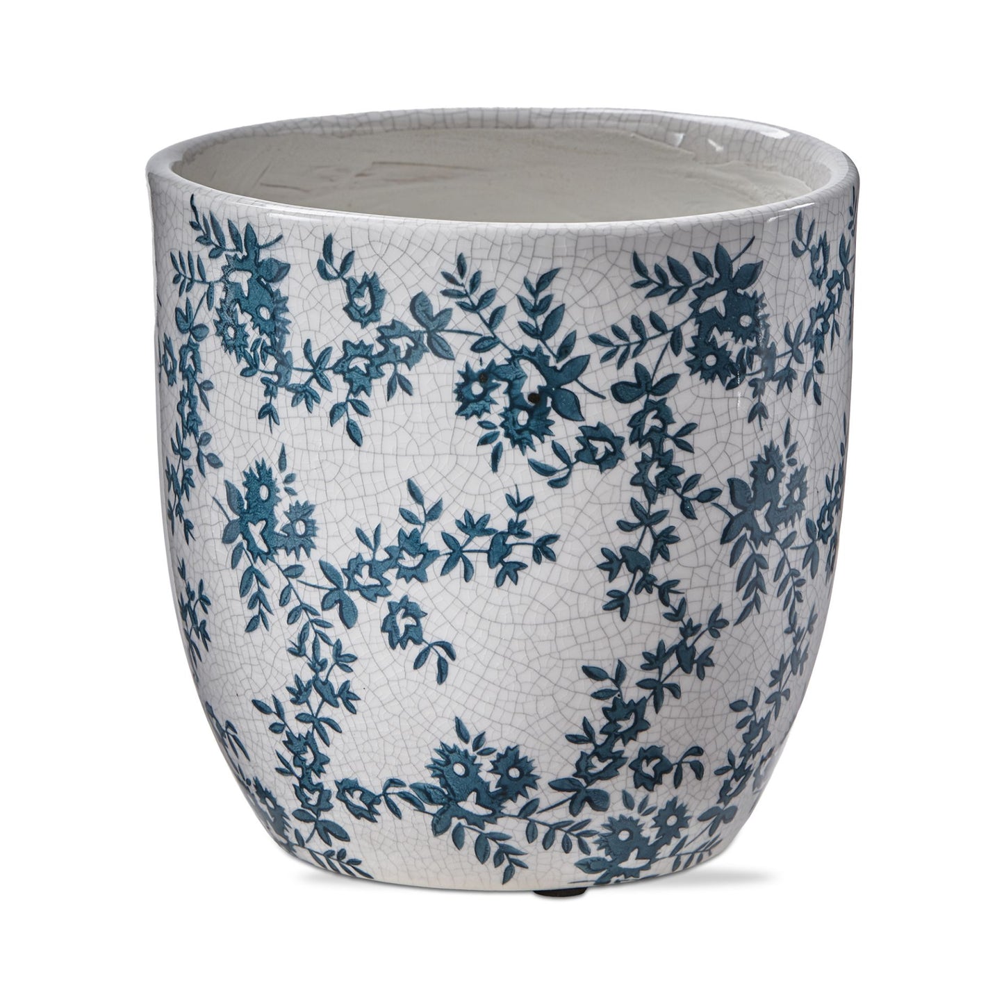 6" Cottage Floral Pot- Blu/Wht