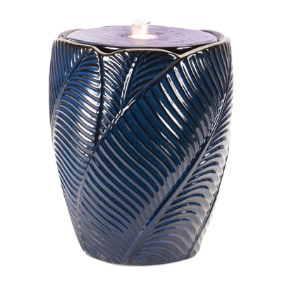 Vase Fountain Leaves 16”H Dark Blue LED