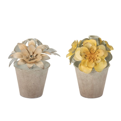 Floral Pot Taper Candle Holder (Set of 2) 7”H