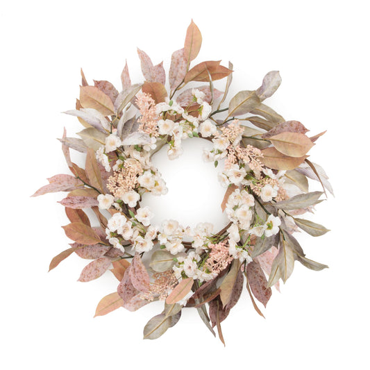Mixed Foliage/Blossom Wreath 24"D Polyester