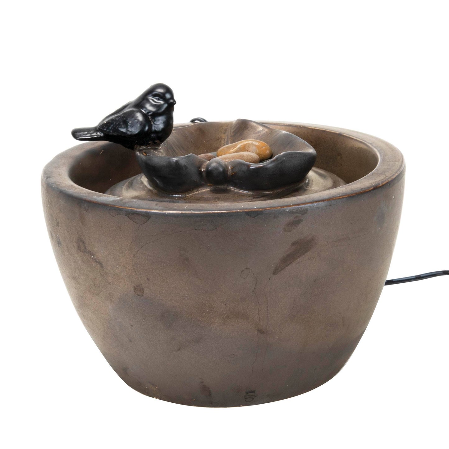 Bronze Bird on Leaf Mini Water Fountain