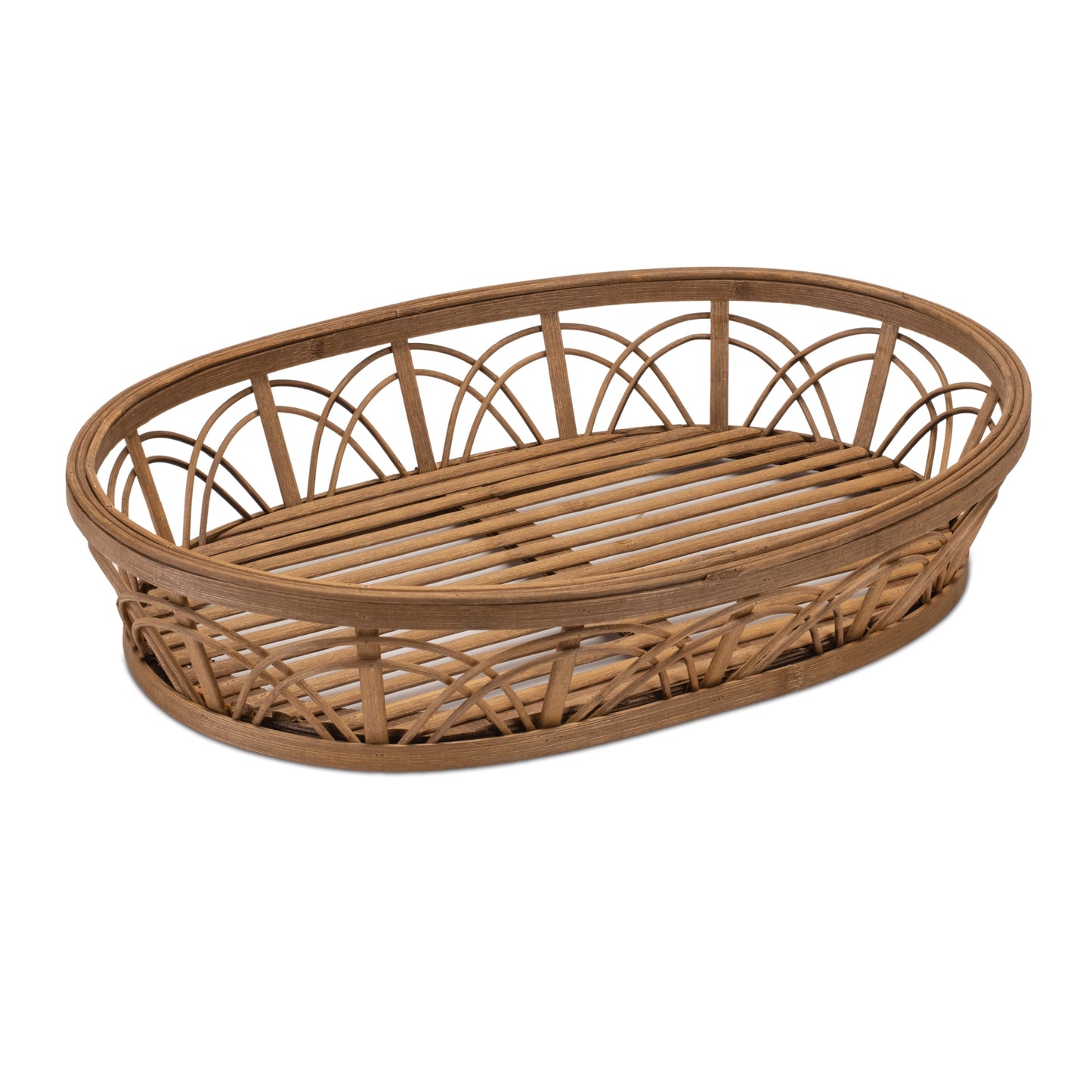 Natural Wooden Woven Basket Tray 18"L