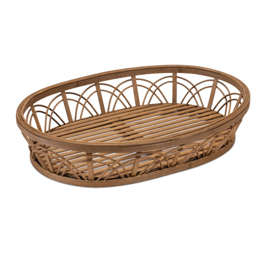 Natural Wooden Woven Basket Tray 18"L