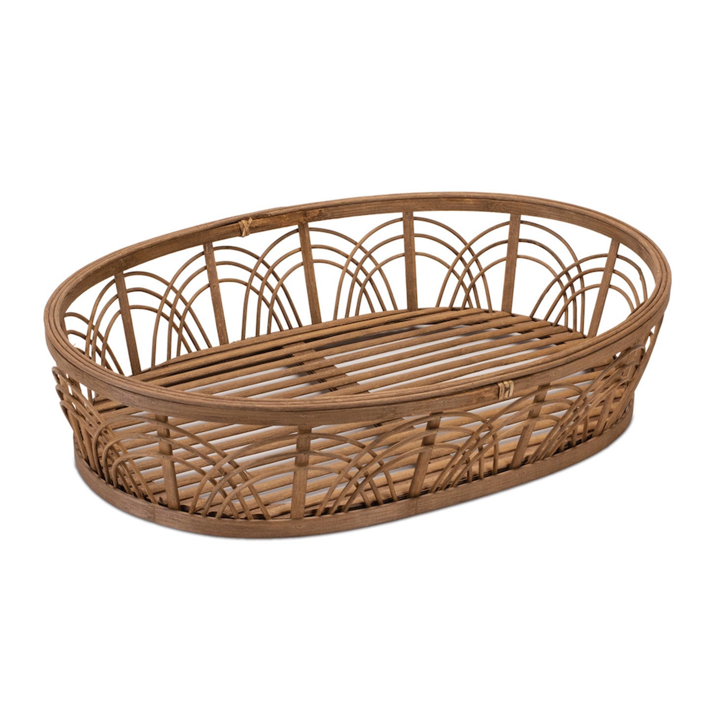 Natural Woven Wooden Basket Tray 20"L