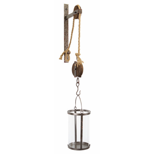 Industrial Pulley Mounted Glass Candleholder