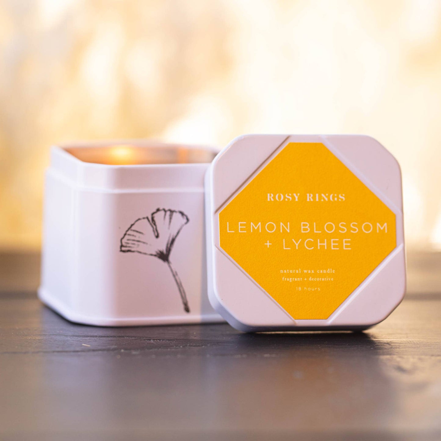 Rosy Rings Lemon Blossom + Lychee Candle Tin