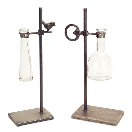 Hanging Bud Vases with Metal Stand (Set of 2)
