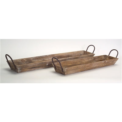Wooden Tray w/Handles (Set of 2)