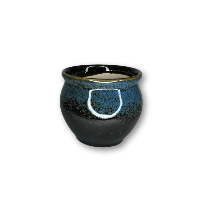 Blue and Black Glazed Flower Pot Planter