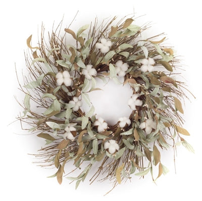 Cotton/Leaf Wreath 28"D