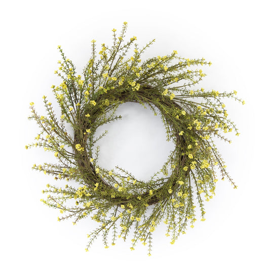 Mini Daisy Floral Wreath 18-inch with yellow daisies and green foliage on natural twig base