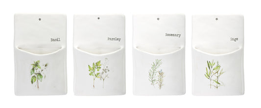 White Ceramic Herb Wall Pockets (Set of 4)