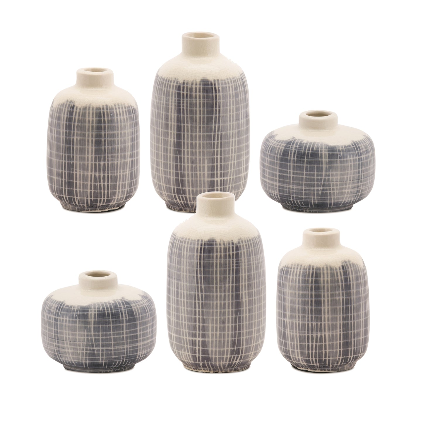 Mini Terra Cotta Bud Vases with Etched Pattern (Set of 6)