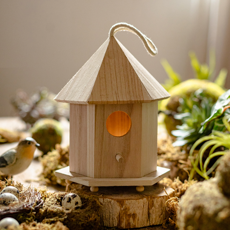 Natural Solid Wood Bird House- Round