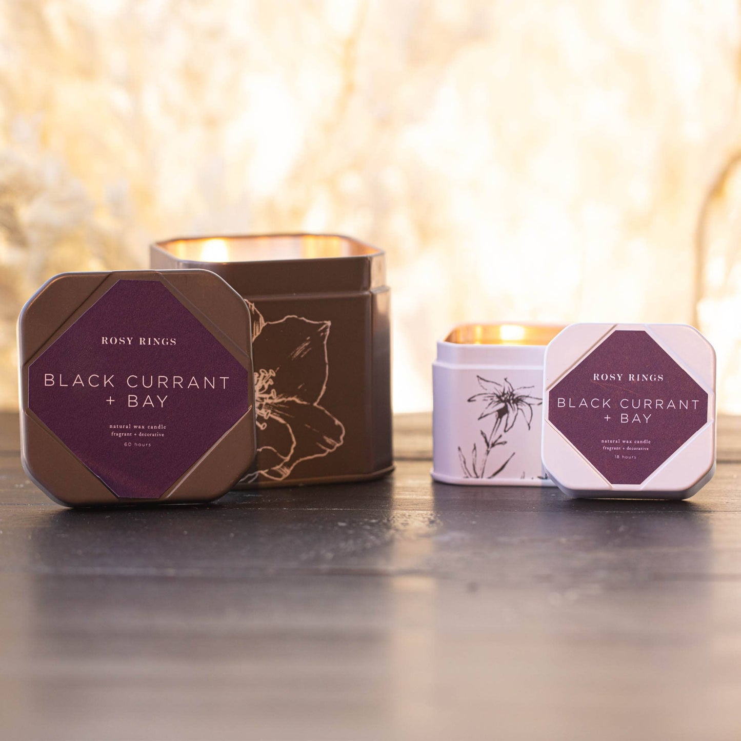 Rosy Rings Black Currant + Bay Candle Tin